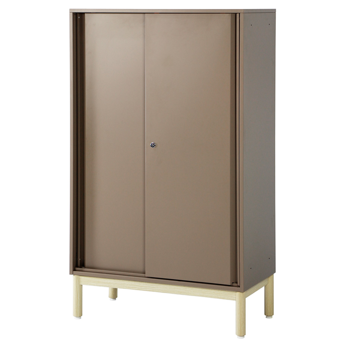 PREDONA スチール引違い扉書庫 3段 脚付き