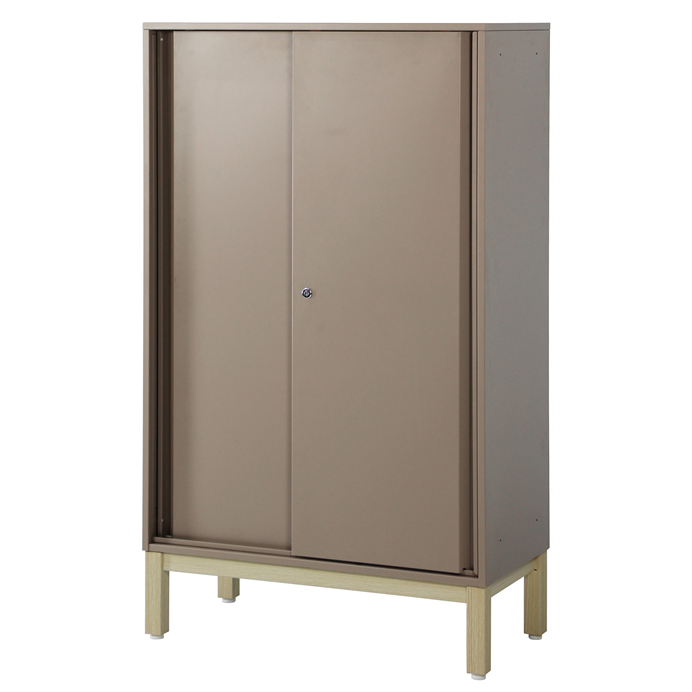 PREDONA スチール引違い扉書庫 3段 脚付き