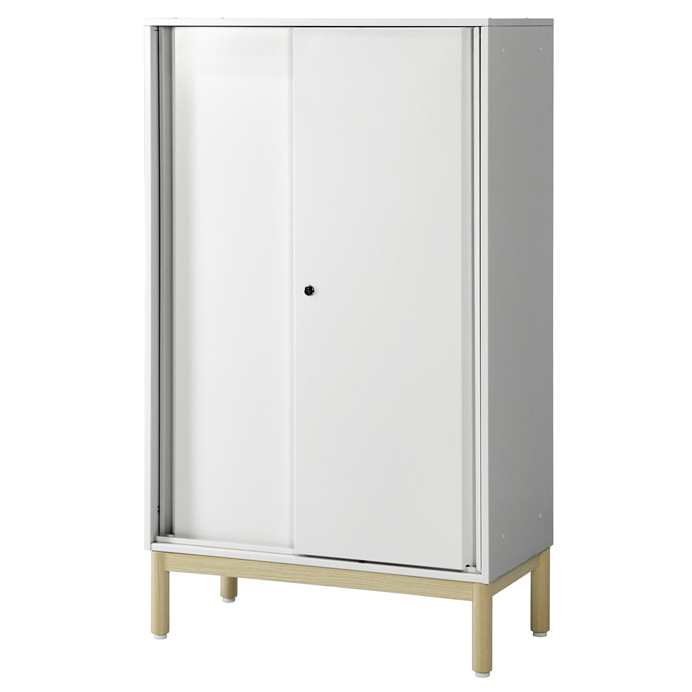 PREDONA スチール引違い扉書庫 3段 脚付き