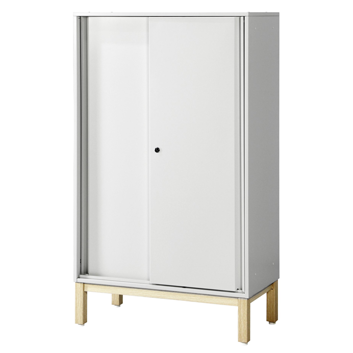 PREDONA スチール引違い扉書庫 3段 脚付き