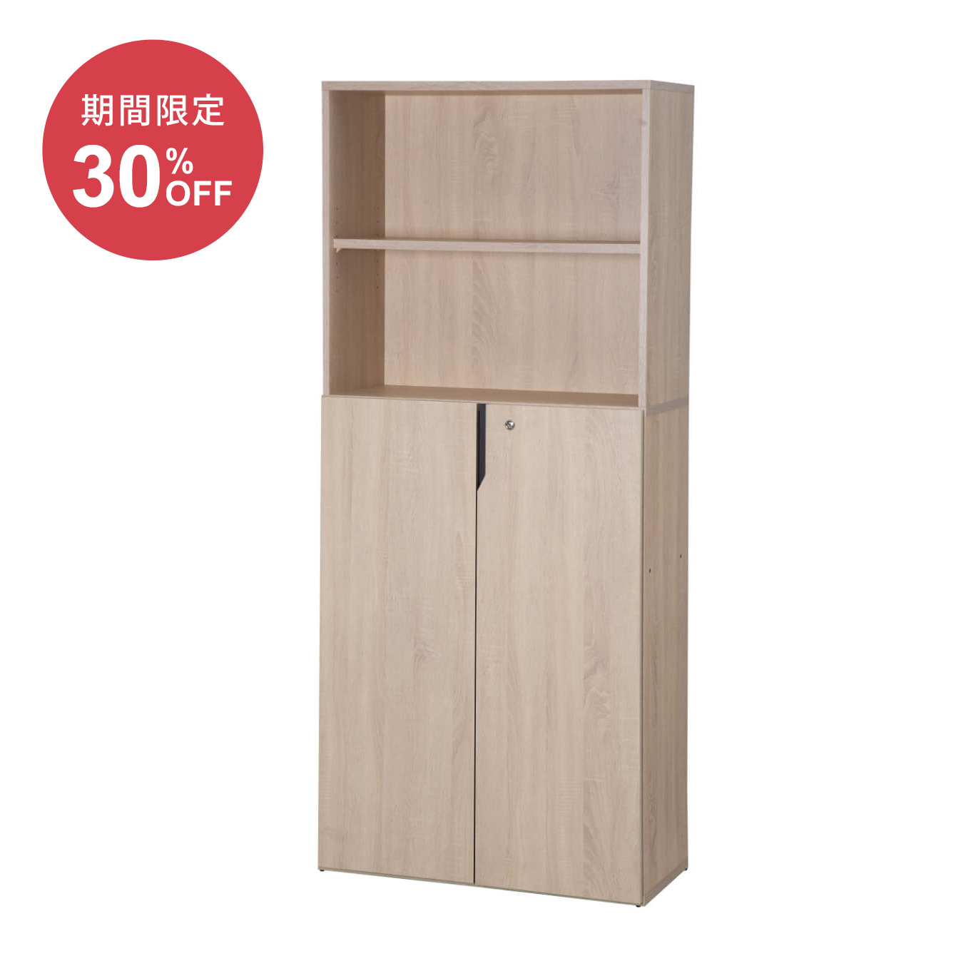 扉付き木製書庫（両開き5段）