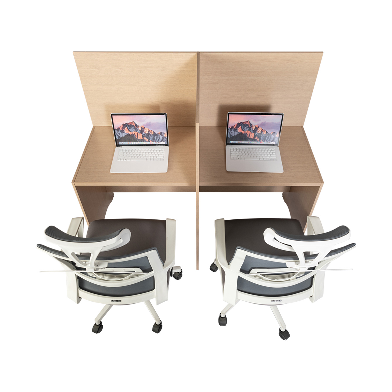 個別パネルデスク 2人用 両サイド開き T字型（幅140cm)