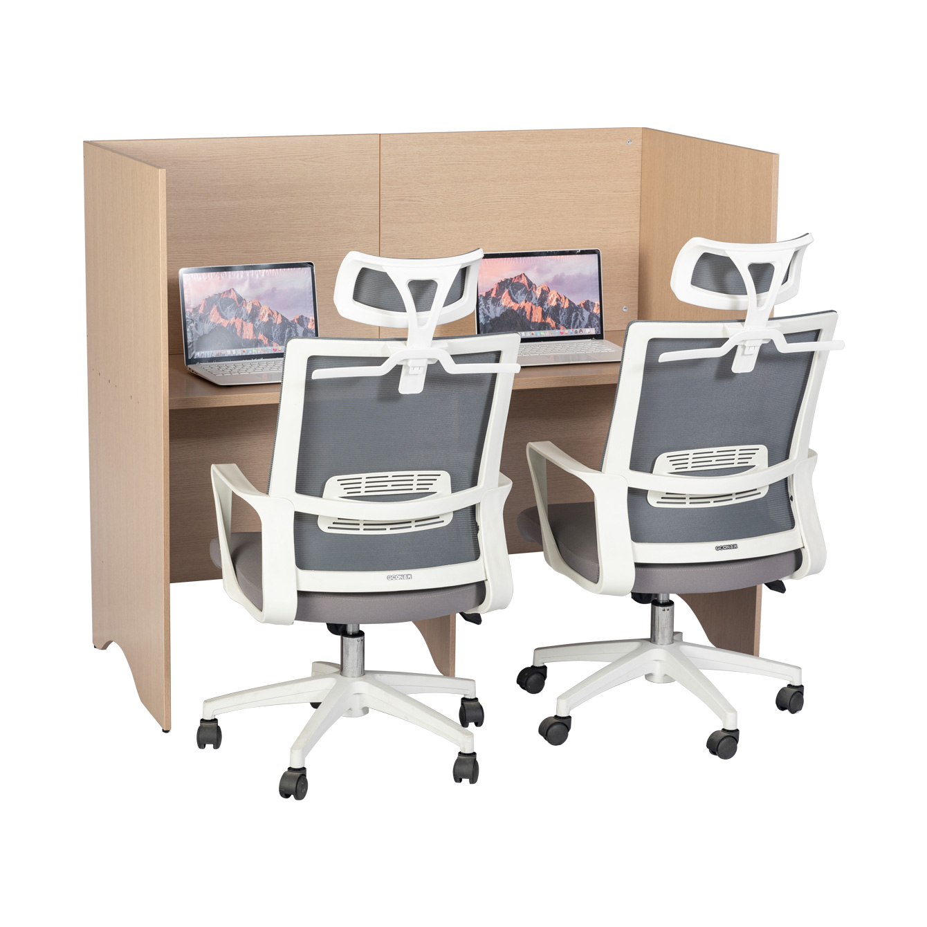 個別パネルデスク 2人用 両サイド閉じ コの字型（幅140cm)