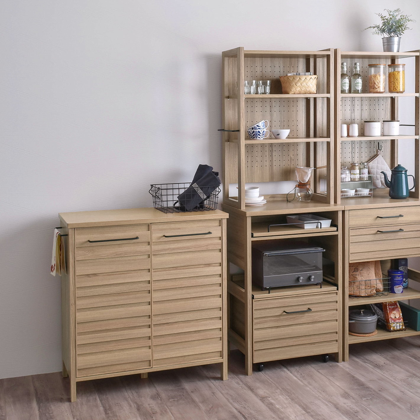 LAFIKA（ラフィカ）キッチンキャビネット（ロータイプ/高さ90cm）グレーナチュラル