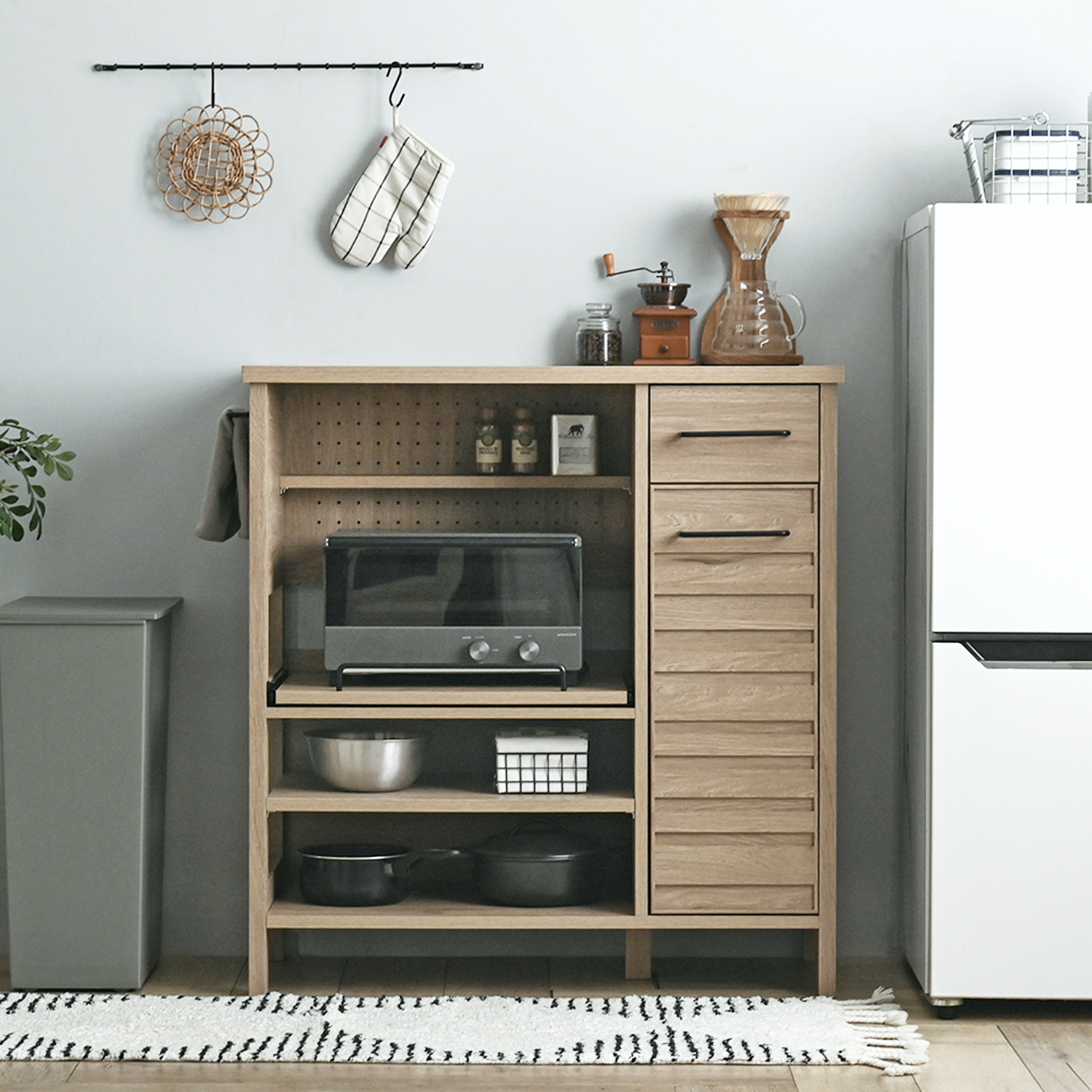 LAFIKA（ラフィカ）レンジボード（ロータイプ/高さ90cm）グレーナチュラル